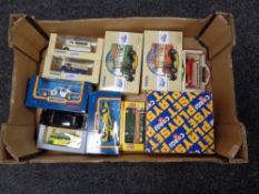 A box of Corgi and Matchbox die cast vehicles
