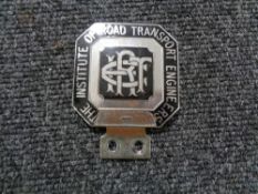 A vintage motor car badge - The institute of road transport engineers