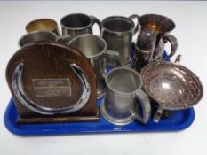 A silver mounted oak 'Point to Point' trophy dated 1957,