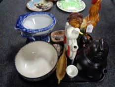 A tray of ceramic ornaments, Maling bowl,