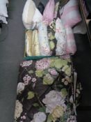 A quantity of cushions and bed throw CONDITION REPORT: Throw approximately 220 cm x