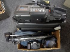 A Nikon F601 camera together with a good quality camera case, FC23 VHS recorder, tripod,