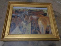 Continental school : Horses, oil on canvas, framed.