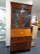 A late nineteenth century mahogany bureau bookcase, height 200 cm x width 90 cm x depth 41 cm.