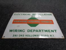 An enamelled sign 'Islington Borough Council Wiring Department'