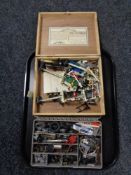Two boxes containing railway parts and accessories,