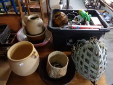 A box of Miracle grow feeder, wall planters, ceramic pot,