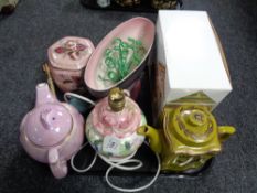 A tray of Maling ware, Ringtons teapot,