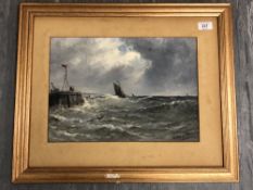 Gustave De Breanski (1856 - 1898) : Figures on a Pier Watching Fishing Boats Coming in on a Full