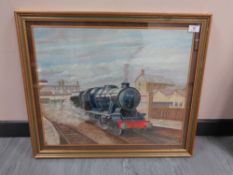 Late Twentieth Century British School : A Steam Train (8431) Pulling Away from a Station Platform,