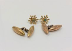 A pair of antique gold cuff links and a pair of gold earrings