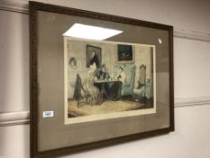 A hand coloured engraving after Dendy Sadler, Scandal and Tea,