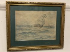 Charles Napier Hemy (1841-1917): A Three-Masted Ship Keeling to the Left with a Steamer in the