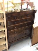 A Victorian mahogany six drawer Scotch chest with pillar column supports,