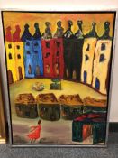 Continental school, figure in a town square, oil on canvas,