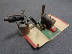 A hand built Bowman Models steam engine and a vintage blow lamp