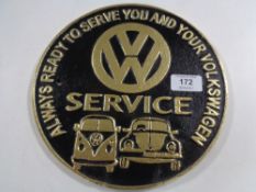 A cast iron plaque - VW Service CONDITION REPORT: 23.5cm diameter.