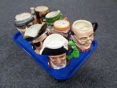 A tray of seven assorted character jugs - Copper Clayton,