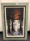 Continental school, sunset in winter forest, oil on canvas,