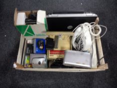 A crate of electricals - walkmans, boxed Kisho cassette recorder, Dell laptop,