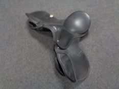 A black leather saddle