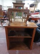 A set of walnut open bookshelves together with a carved Indian stool CONDITION REPORT: