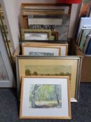 A box of 20th century continental school pictures and prints - watercolour, portrait studies,