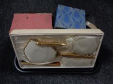 A tray of eight box sets of assorted plated cutlery,