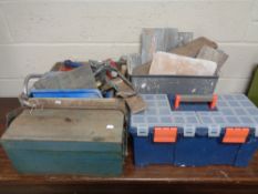 A metal concertina tool box and plastic tool box,