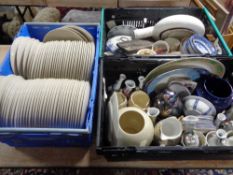 Three crates of assorted china - Ikea plates, willow pattern dinner ware,