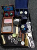 A tray of assorted gent's wristwatches including Timex, Expedition, Sekonda,