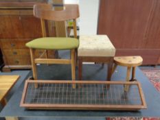 A mid 20th century teak wall shelf fitted with coat hooks together with a mid 20th century Danish
