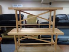 Two pine slatted benches