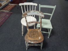 Three miscellaneous painted kitchen chairs