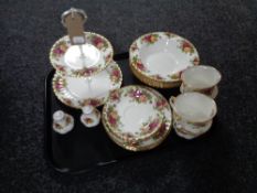 A tray of twenty pieces of Royal Albert Old Country Roses tea and dinner china CONDITION