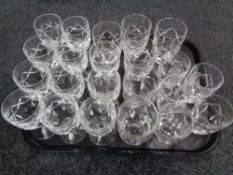 A tray of assorted lead crystal drinking glasses