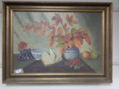 Continental school: Still life with flowers in a vase, oil on canvas.