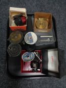 A tray of assorted fly fishing reels, Abu Garcia fixed spool reel,