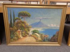 Continental school : Mediterranean landscape, oil on canvas framed.