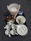 A tray of Copeland Spode milk jug, flower encrusted comport,