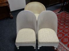 A pair of painted loom bedroom chairs and a loom armchair