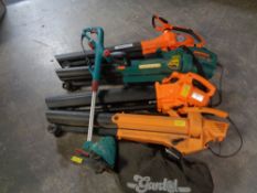 Four various garden vacuums together with an electric strimmer (continental wiring)