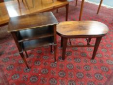 A walnut two tier side table on club feet together with a sheesham wood stool