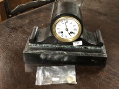 A Victorian black slate mantel clock CONDITION REPORT: 24cm height,