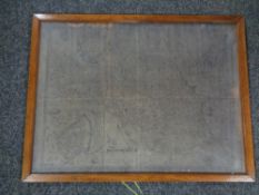 A framed reproduction map of North and East Ridings of Yorkshire in the seventeenth century 53 cm x