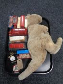 A tray of die cast buses and trolley busses, Sekonda watch, public service vehicle drivers badge,