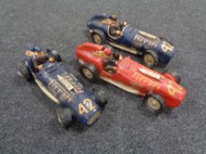 Three painted plaster vintage Ferrari racing cars