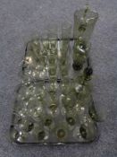 Two trays of Czechoslovakian glass, decanter,