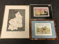 Tom Fleming : A Map of Northumberland, lithograph in colours, signed, 41 cm x 30 cm,
