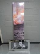 A contemporary three fold screen depicting the moon surface together with a mirror-framed David